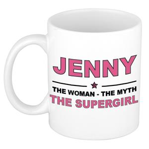 Bellatio Naam cadeau Jenny - The woman, The myth the supergirl koffie mok / beker 300 ml - naam/namen mokken - Cadeau voor o.a verjaardag/ moederdag/ pensioen/ geslaagd/ bedankt