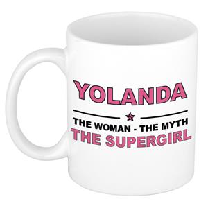 Bellatio Naam cadeau Yolanda - The woman, The myth the supergirl koffie mok / beker 300 ml - naam/namen mokken - Cadeau voor o.a verjaardag/ moederdag/ pensioen/ geslaagd/ bedankt