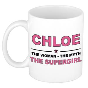 Bellatio Naam cadeau Chloe - The woman, The myth the supergirl koffie mok / beker 300 ml - naam/namen mokken - Cadeau voor o.a verjaardag/ moederdag/ pensioen/ geslaagd/ bedankt