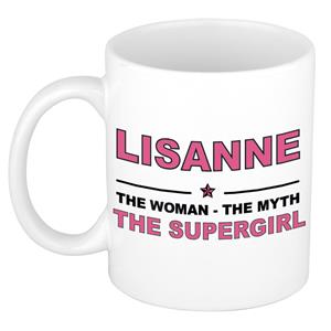 Bellatio Naam cadeau Lisanne - The woman, The myth the supergirl koffie mok / beker 300 ml - naam/namen mokken - Cadeau voor o.a verjaardag/ moederdag/ pensioen/ geslaagd/ bedankt