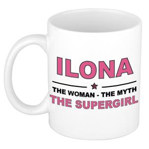 Bellatio Naam cadeau Ilona - The woman, The myth the supergirl koffie mok / beker 300 ml - naam/namen mokken - Cadeau voor o.a verjaardag/ moederdag/ pensioen/ geslaagd/ bedankt