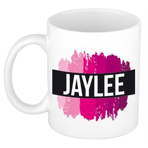 Bellatio Jaylee naam cadeau mok / beker met roze verfstrepen - Cadeau collega/ moederdag/ verjaardag of als persoonlijke mok werknemers