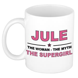 Bellatio Naam cadeau Jule - The woman, The myth the supergirl koffie mok / beker 300 ml - naam/namen mokken - Cadeau voor o.a verjaardag/ moederdag/ pensioen/ geslaagd/ bedankt