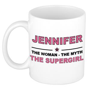 Bellatio Naam cadeau Jennifer - The woman, The myth the supergirl koffie mok / beker 300 ml - naam/namen mokken - Cadeau voor o.a verjaardag/ moederdag/ pensioen/ geslaagd/ bedankt