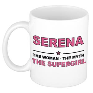 Bellatio Naam cadeau Serena - The woman, The myth the supergirl koffie mok / beker 300 ml - naam/namen mokken - Cadeau voor o.a verjaardag/ moederdag/ pensioen/ geslaagd/ bedankt