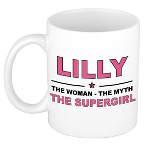 Bellatio Naam cadeau Lilly - The woman, The myth the supergirl koffie mok / beker 300 ml - naam/namen mokken - Cadeau voor o.a verjaardag/ moederdag/ pensioen/ geslaagd/ bedankt