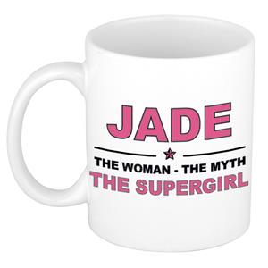 Bellatio Naam cadeau Jade - The woman, The myth the supergirl koffie mok / beker 300 ml - naam/namen mokken - Cadeau voor o.a verjaardag/ moederdag/ pensioen/ geslaagd/ bedankt