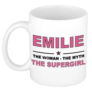 Bellatio Naam cadeau Emilie - The woman, The myth the supergirl koffie mok / beker 300 ml - naam/namen mokken - Cadeau voor o.a verjaardag/ moederdag/ pensioen/ geslaagd/ bedankt