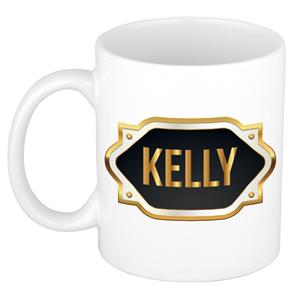 Bellatio Kelly naam cadeau mok / beker met gouden embleem - kado verjaardag/ moeder/ pensioen/ geslaagd/ bedankt