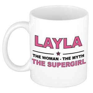 Bellatio Naam cadeau Layla - The woman, The myth the supergirl koffie mok / beker 300 ml - naam/namen mokken - Cadeau voor o.a verjaardag/ moederdag/ pensioen/ geslaagd/ bedankt