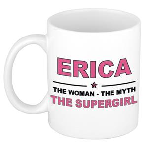 Bellatio Naam cadeau Erica - The woman, The myth the supergirl koffie mok / beker 300 ml - naam/namen mokken - Cadeau voor o.a verjaardag/ moederdag/ pensioen/ geslaagd/ bedankt