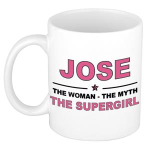 Bellatio Naam cadeau Jose - The woman, The myth the supergirl koffie mok / beker 300 ml - naam/namen mokken - Cadeau voor o.a verjaardag/ moederdag/ pensioen/ geslaagd/ bedankt