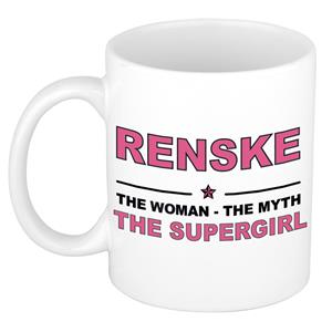 Bellatio Naam cadeau Renske - The woman, The myth the supergirl koffie mok / beker 300 ml - naam/namen mokken - Cadeau voor o.a verjaardag/ moederdag/ pensioen/ geslaagd/ bedankt