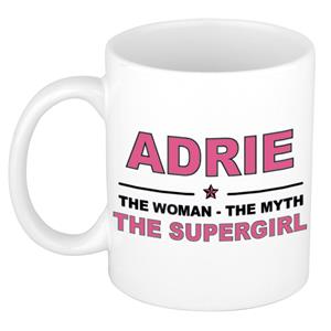 Bellatio Naam cadeau Adrie - The woman, The myth the supergirl koffie mok / beker 300 ml - naam/namen mokken - Cadeau voor o.a verjaardag/ moederdag/ pensioen/ geslaagd/ bedankt