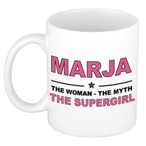 Bellatio Naam cadeau Marja - The woman, The myth the supergirl koffie mok / beker 300 ml - naam/namen mokken - Cadeau voor o.a verjaardag/ moederdag/ pensioen/ geslaagd/ bedankt