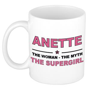 Bellatio Naam cadeau Anette - The woman, The myth the supergirl koffie mok / beker 300 ml - naam/namen mokken - Cadeau voor o.a verjaardag/ moederdag/ pensioen/ geslaagd/ bedankt