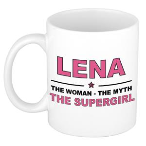 Bellatio Naam cadeau Lena - The woman, The myth the supergirl koffie mok / beker 300 ml - naam/namen mokken - Cadeau voor o.a verjaardag/ moederdag/ pensioen/ geslaagd/ bedankt