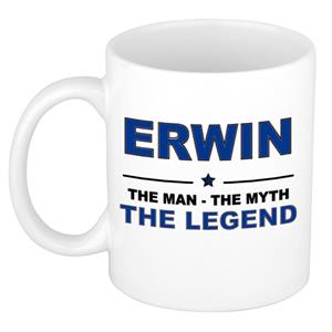 Bellatio Naam cadeau Erwin - The man, The myth the legend koffie mok / beker 300 ml - naam/namen mokken - Cadeau voor o.a verjaardag/ vaderdag/ pensioen/ geslaagd/ bedankt