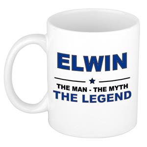 Bellatio Naam cadeau Elwin - The man, The myth the legend koffie mok / beker 300 ml - naam/namen mokken - Cadeau voor o.a verjaardag/ vaderdag/ pensioen/ geslaagd/ bedankt