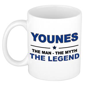 Bellatio Naam cadeau Younes - The man, The myth the legend koffie mok / beker 300 ml - naam/namen mokken - Cadeau voor o.a verjaardag/ vaderdag/ pensioen/ geslaagd/ bedankt