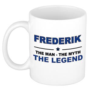 Bellatio Naam cadeau Frederik - The man, The myth the legend koffie mok / beker 300 ml - naam/namen mokken - Cadeau voor o.a verjaardag/ vaderdag/ pensioen/ geslaagd/ bedankt