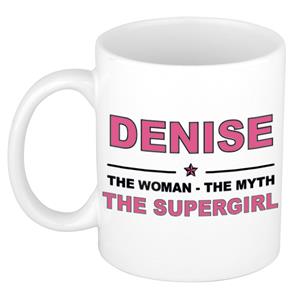 Bellatio Naam cadeau Denise - The woman, The myth the supergirl koffie mok / beker 300 ml - naam/namen mokken - Cadeau voor o.a verjaardag/ moederdag/ pensioen/ geslaagd/ bedankt