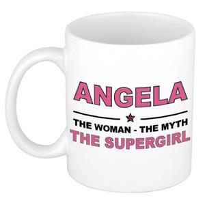 Bellatio Naam cadeau Angela - The woman, The myth the supergirl koffie mok / beker 300 ml - naam/namen mokken - Cadeau voor o.a verjaardag/ moederdag/ pensioen/ geslaagd/ bedankt