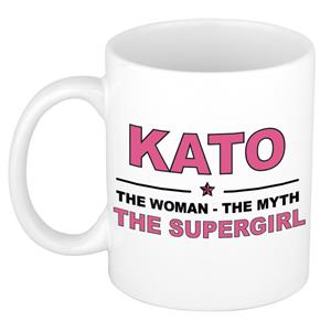 Bellatio Naam cadeau Kato - The woman, The myth the supergirl koffie mok / beker 300 ml - naam/namen mokken - Cadeau voor o.a verjaardag/ moederdag/ pensioen/ geslaagd/ bedankt