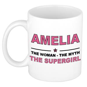 Bellatio Naam cadeau Amelia - The woman, The myth the supergirl koffie mok / beker 300 ml - naam/namen mokken - Cadeau voor o.a verjaardag/ moederdag/ pensioen/ geslaagd/ bedankt