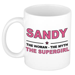 Bellatio Naam cadeau Sandy - The woman, The myth the supergirl koffie mok / beker 300 ml - naam/namen mokken - Cadeau voor o.a verjaardag/ moederdag/ pensioen/ geslaagd/ bedankt