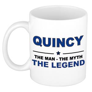 Bellatio Naam cadeau Quincy - The man, The myth the legend koffie mok / beker 300 ml - naam/namen mokken - Cadeau voor o.a verjaardag/ vaderdag/ pensioen/ geslaagd/ bedankt