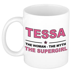 Bellatio Naam cadeau Tessa - The woman, The myth the supergirl koffie mok / beker 300 ml - naam/namen mokken - Cadeau voor o.a verjaardag/ moederdag/ pensioen/ geslaagd/ bedankt