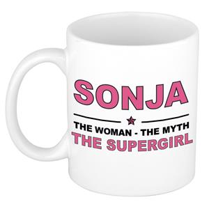 Bellatio Naam cadeau Sonja - The woman, The myth the supergirl koffie mok / beker 300 ml - naam/namen mokken - Cadeau voor o.a verjaardag/ moederdag/ pensioen/ geslaagd/ bedankt