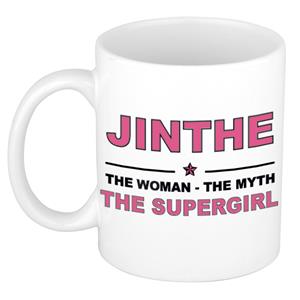 Bellatio Naam cadeau Jinthe - The woman, The myth the supergirl koffie mok / beker 300 ml - naam/namen mokken - Cadeau voor o.a verjaardag/ moederdag/ pensioen/ geslaagd/ bedankt