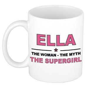 Bellatio Naam cadeau Ella - The woman, The myth the supergirl koffie mok / beker 300 ml - naam/namen mokken - Cadeau voor o.a verjaardag/ moederdag/ pensioen/ geslaagd/ bedankt