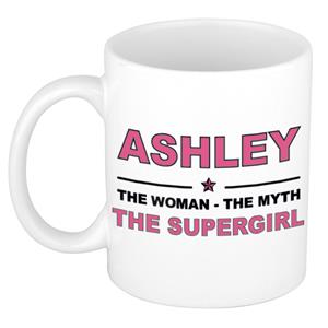 Bellatio Naam cadeau Ashley - The woman, The myth the supergirl koffie mok / beker 300 ml - naam/namen mokken - Cadeau voor o.a verjaardag/ moederdag/ pensioen/ geslaagd/ bedankt