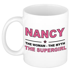 Bellatio Naam cadeau Nancy - The woman, The myth the supergirl koffie mok / beker 300 ml - naam/namen mokken - Cadeau voor o.a verjaardag/ moederdag/ pensioen/ geslaagd/ bedankt