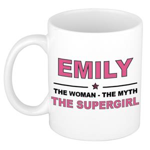 Bellatio Naam cadeau Emily - The woman, The myth the supergirl koffie mok / beker 300 ml - naam/namen mokken - Cadeau voor o.a verjaardag/ moederdag/ pensioen/ geslaagd/ bedankt