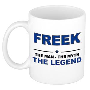 Bellatio Naam cadeau Freek - The man, The myth the legend koffie mok / beker 300 ml - naam/namen mokken - Cadeau voor o.a verjaardag/ vaderdag/ pensioen/ geslaagd/ bedankt