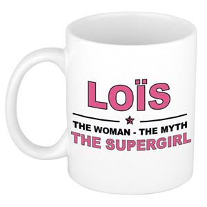 Bellatio Naam cadeau Lois - The woman, The myth the supergirl koffie mok / beker 300 ml - naam/namen mokken - Cadeau voor o.a verjaardag/ moederdag/ pensioen/ geslaagd/ bedankt