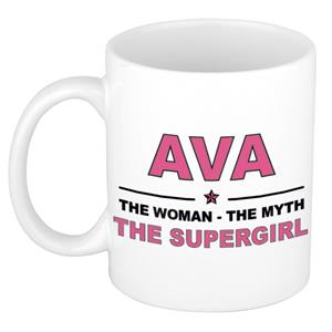 Bellatio Naam cadeau Ava - The woman, The myth the supergirl koffie mok / beker 300 ml - naam/namen mokken - Cadeau voor o.a verjaardag/ moederdag/ pensioen/ geslaagd/ bedankt