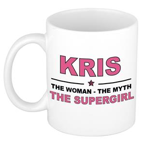 Bellatio Naam cadeau Kris - The woman, The myth the supergirl koffie mok / beker 300 ml - naam/namen mokken - Cadeau voor o.a verjaardag/ moederdag/ pensioen/ geslaagd/ bedankt