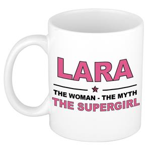 Bellatio Naam cadeau Lara - The woman, The myth the supergirl koffie mok / beker 300 ml - naam/namen mokken - Cadeau voor o.a verjaardag/ moederdag/ pensioen/ geslaagd/ bedankt