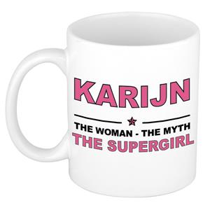 Bellatio Naam cadeau Karijn - The woman, The myth the supergirl koffie mok / beker 300 ml - naam/namen mokken - Cadeau voor o.a verjaardag/ moederdag/ pensioen/ geslaagd/ bedankt