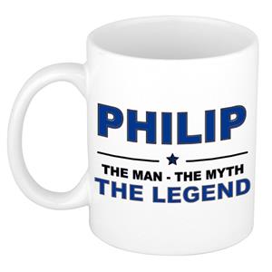 Bellatio Naam cadeau Philip - The man, The myth the legend koffie mok / beker 300 ml - naam/namen mokken - Cadeau voor o.a verjaardag/ vaderdag/ pensioen/ geslaagd/ bedankt