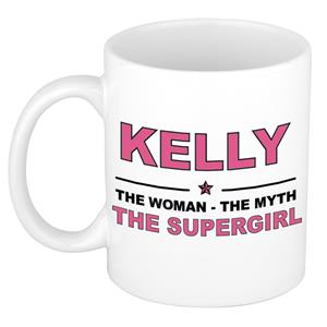 Bellatio Naam cadeau Kelly - The woman, The myth the supergirl koffie mok / beker 300 ml - naam/namen mokken - Cadeau voor o.a verjaardag/ moederdag/ pensioen/ geslaagd/ bedankt