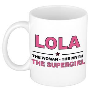 Bellatio Naam cadeau Lola - The woman, The myth the supergirl koffie mok / beker 300 ml - naam/namen mokken - Cadeau voor o.a verjaardag/ moederdag/ pensioen/ geslaagd/ bedankt