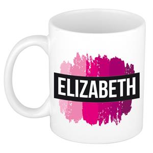 Bellatio Elizabeth naam cadeau mok / beker met roze verfstrepen - Cadeau collega/ moederdag/ verjaardag of als persoonlijke mok werknemers