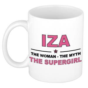 Bellatio Naam cadeau Iza - The woman, The myth the supergirl koffie mok / beker 300 ml - naam/namen mokken - Cadeau voor o.a verjaardag/ moederdag/ pensioen/ geslaagd/ bedankt