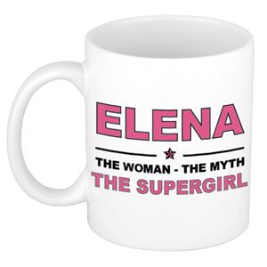 Bellatio Naam cadeau Elena - The woman, The myth the supergirl koffie mok / beker 300 ml - naam/namen mokken - Cadeau voor o.a verjaardag/ moederdag/ pensioen/ geslaagd/ bedankt